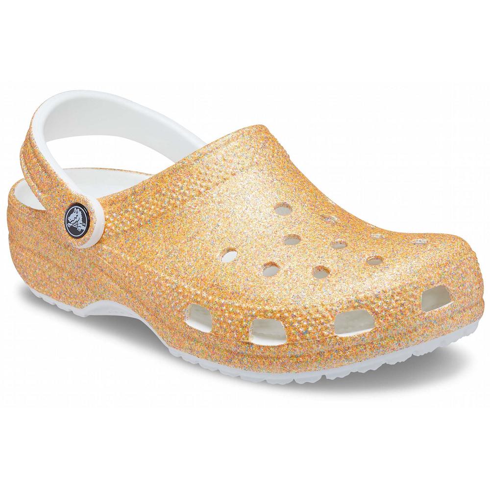 Orange / Gold Women's Crocs Classic Glitter Clogs | NZ 0124ZUTG